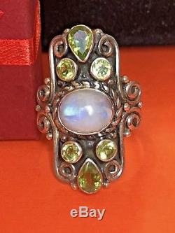 Vintage Sterling Silver Moonstone Green Peridot Ring Made In India Gemstone