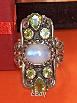 Vintage Sterling Silver Moonstone Green Peridot Ring Made In India Gemstone