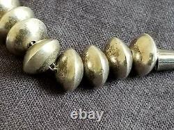 Vintage Sterling Silver Navajo Necklace Disc Saucer Bench Made Beads Handmade