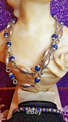 Vintage Sterling Silver Necklace & Bracelet Set Taxco Made In Mexico Gemstone