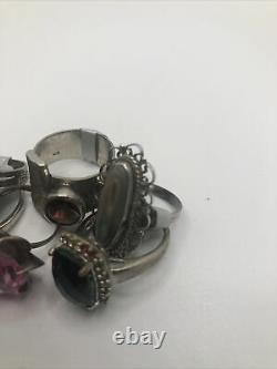 Vintage Sterling Silver Ring Lot Of 10 Native American Navajo Hand Made