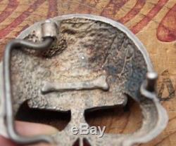 Vintage Sterling Silver Skull Bikers Hand Made Belt Buckle