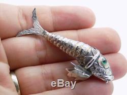 Vintage Sterling Silver Spanish Made RARE Fish with Moving Tail Figurine, Stamps