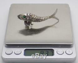Vintage Sterling Silver Spanish Made RARE Fish with Moving Tail Figurine, Stamps