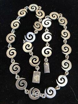 Vintage Sterling Silver Taxco Ta-119 Made In Mexico Wave Swirl Necklace 62 Gram