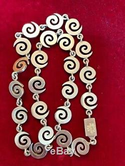 Vintage Sterling Silver Taxco Ta-119 Made In Mexico Wave Swirl Necklace 62 Gram