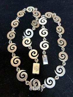 Vintage Sterling Silver Taxco Ta-119 Made In Mexico Wave Swirl Necklace 62 Gram