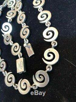 Vintage Sterling Silver Taxco Ta-119 Made In Mexico Wave Swirl Necklace 62 Gram