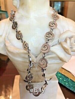 Vintage Sterling Silver Taxco Ta-119 Made In Mexico Wave Swirl Necklace 62 Gram
