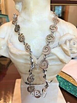 Vintage Sterling Silver Taxco Ta-119 Made In Mexico Wave Swirl Necklace 62 Gram