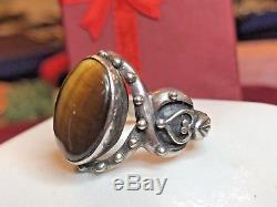 Vintage Sterling Silver Tiger Eye Ring Designer Signed Dp Made India Necklace