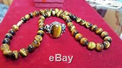 Vintage Sterling Silver Tiger Eye Ring Designer Signed Dp Made India Necklace