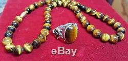 Vintage Sterling Silver Tiger Eye Ring Designer Signed Dp Made India Necklace