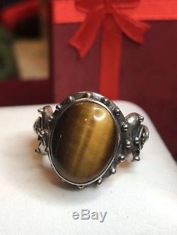 Vintage Sterling Silver Tiger Eye Ring Designer Signed Dp Made India Necklace