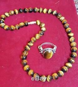 Vintage Sterling Silver Tiger Eye Ring Designer Signed Dp Made India Necklace