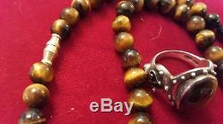 Vintage Sterling Silver Tiger Eye Ring Designer Signed Dp Made India Necklace