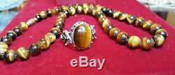 Vintage Sterling Silver Tiger Eye Ring Designer Signed Dp Made India Necklace