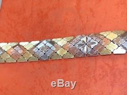 Vintage Sterling Silver Tricolor Bracelet Made In Italy Rose Yellow Silver