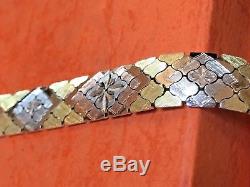 Vintage Sterling Silver Tricolor Bracelet Made In Italy Rose Yellow Silver