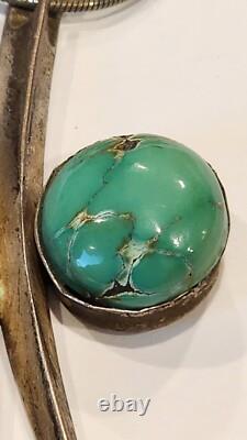 Vintage Sterling Silver Two Stone Turquoise PendantNecklace Made In Italy