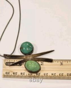 Vintage Sterling Silver Two Stone Turquoise PendantNecklace Made In Italy