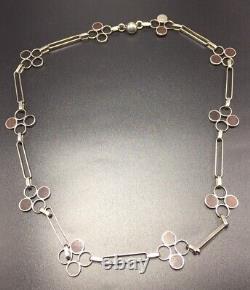 Vintage Sterling Silver & Wood Hand Made Link Modernist Chain Necklace