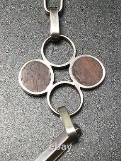 Vintage Sterling Silver & Wood Hand Made Link Modernist Chain Necklace