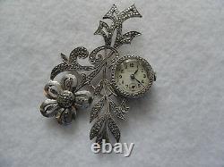 Vintage Swiss Made Frank's Sterling Silver Mechanical Wind Up Brooch Pin Watch
