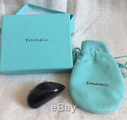 Vintage TIFFANY & Co Enamel Sterling Silver Mussel Pill Box Shell Made In Italy