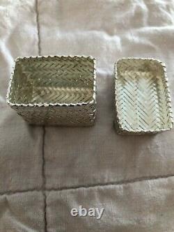 Vintage Taxco Mexico Large Sterling Silver Hand Made Woven Pill/ Trinket Box