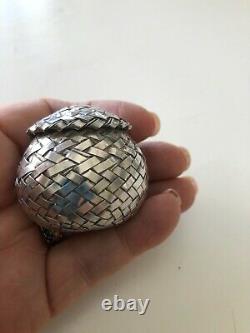 Vintage Taxco Mexico Sterling Silver Hand Made Woven Pill/ Trinket Box
