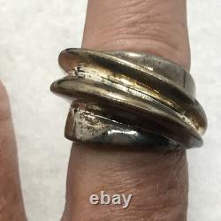 Vintage USA Made Sterling SIlver Unique Swirl Design Bold Look Ring sz 6.5