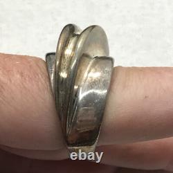 Vintage USA Made Sterling SIlver Unique Swirl Design Bold Look Ring sz 6.5