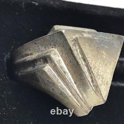 Vintage USA Made Sterling SIlver Unique Triangle Design Bold Look Ring sz 7