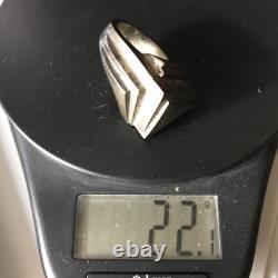 Vintage USA Made Sterling SIlver Unique Triangle Design Bold Look Ring sz 7