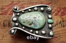 Vintage Unique Hand Made Sterling Silver Large Turquoise Belt Buckle