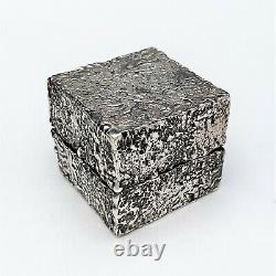 Vintage Unknown Artisan Made Sterling Silver Brutalist Style Cube Trinket Box