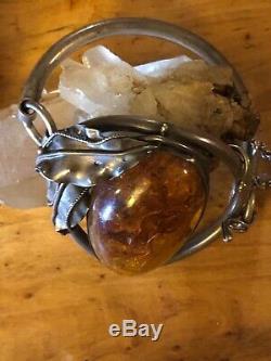 Vintage XL Baltic Amber Sterling Silver Latched Bracelet Made In Poland