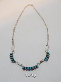 Vintage Zuni Indian Sterling Silver Turquoise Necklace Hand Made Chain A+ Dsgn