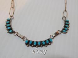 Vintage Zuni Indian Sterling Silver Turquoise Necklace Hand Made Chain A+ Dsgn