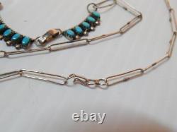 Vintage Zuni Indian Sterling Silver Turquoise Necklace Hand Made Chain A+ Dsgn