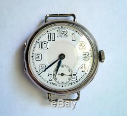 Vintage c. 1920s Sterling Silver Trench Watch Swiss Made 16 Jewels Wire Lug WORKS