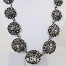 Vintage handmade silver filigree rosettes necklace Made in French Indochina 93g