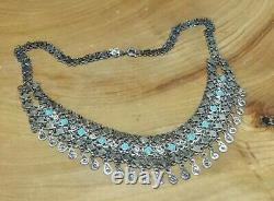 Vintage sterling silver & Turquoise collar necklace. 12 Tribes. Made in Israel