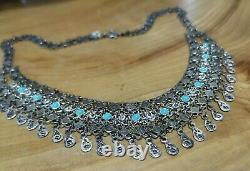 Vintage sterling silver & Turquoise collar necklace. 12 Tribes. Made in Israel