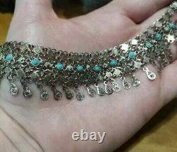 Vintage sterling silver & Turquoise collar necklace. 12 Tribes. Made in Israel