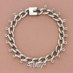 Vintage sterling silver hand made curb charm chain bracelet size 7in