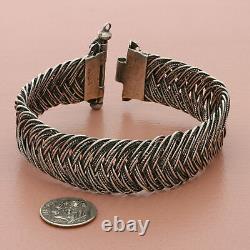 Vintage sterling silver hand made woven beaded bangle bracelet size 7in