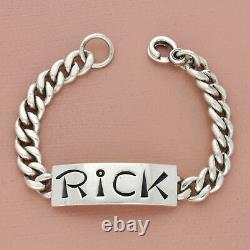 Vintage sterling silver mens hand made rick name id chain bracelet size 8in