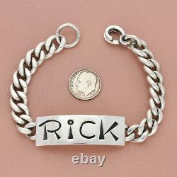 Vintage sterling silver mens hand made rick name id chain bracelet size 8in